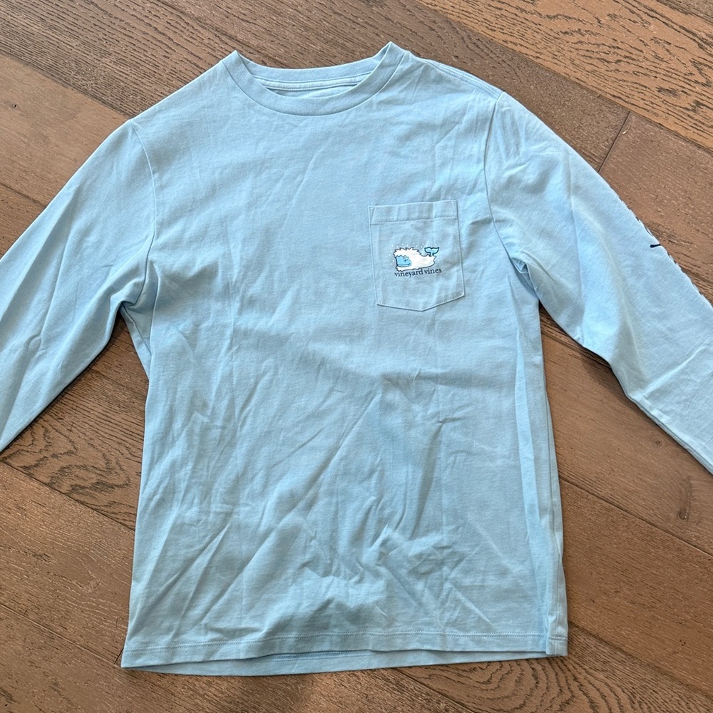 Boys Vineyard Vines Light Blue Long Sleeve Shirt Yeti Size L (16)